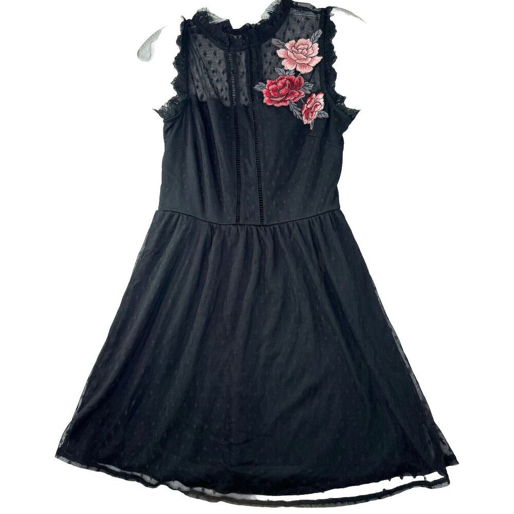 Vintage Y2K Black Floral Lace Women’s Medium Speechless Mini Cocktail Dress